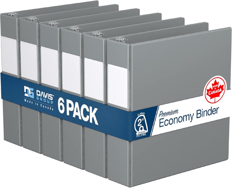 Davis Group Premium Economy 6-Pack 3-Ring Binders for School or Office, D-Ring Binders, 2 Inch, Gray - Image 1